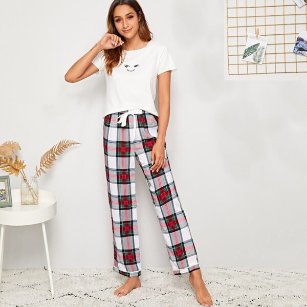 

Face Print Top & Tartan Pants PJ Set
