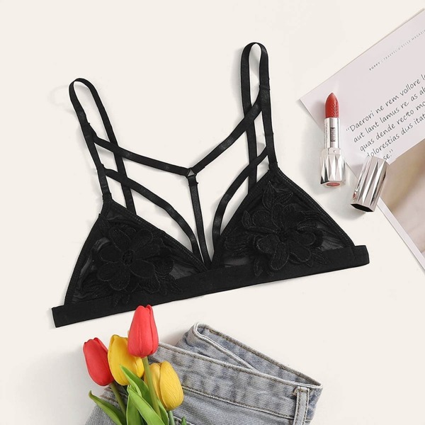 

Applique Contrast Mesh Harness Bralette