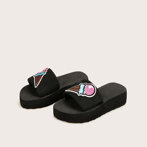 

Toddler Girls Ice Cream Embroidered Sliders