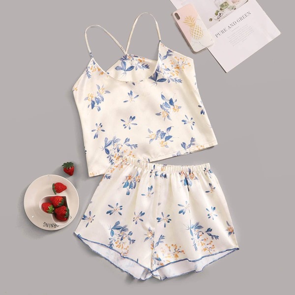 

Floral Print Satin Cami Pajama Set