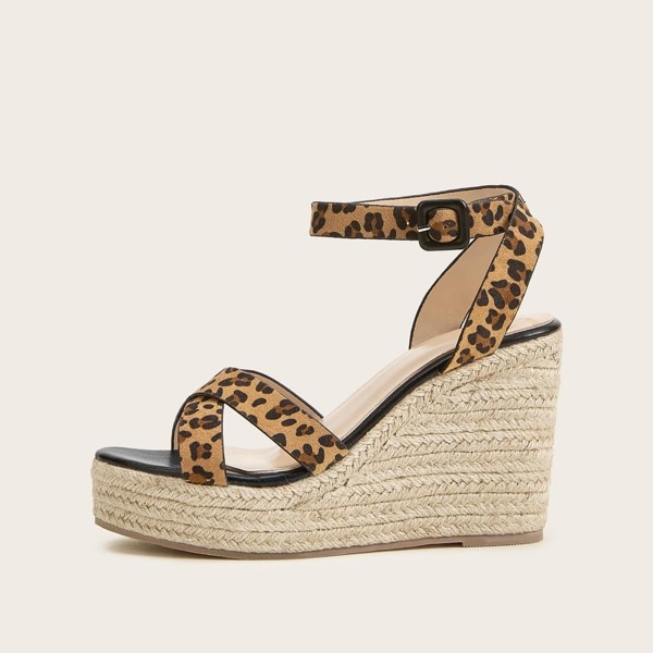 

Leopard Cross Strap Espadrille Wedges