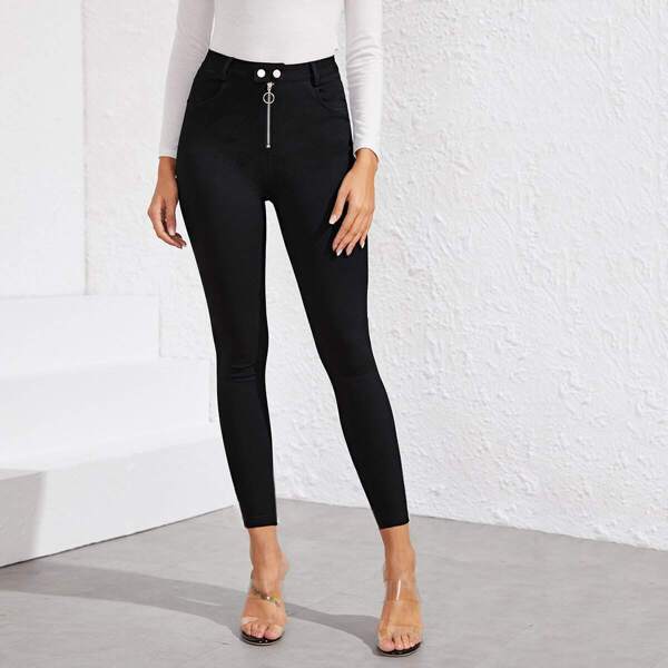 

Black Wash Zip Through Skinny Jeans
