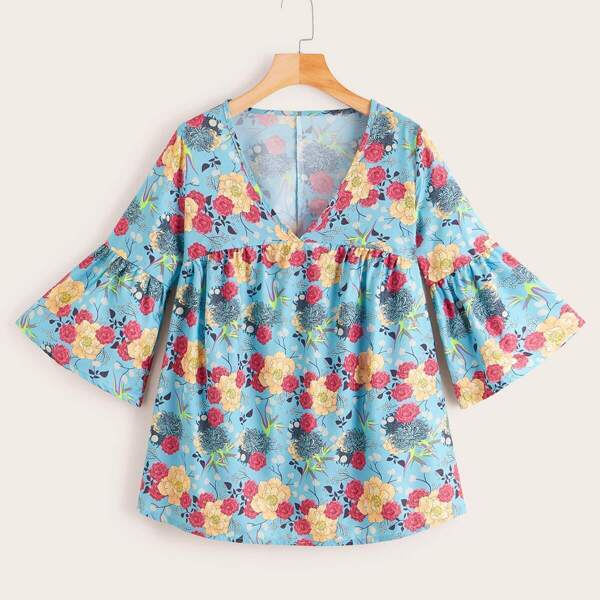 

Ditsy Floral Flounce Sleeve Smock Blouse, Multicolor