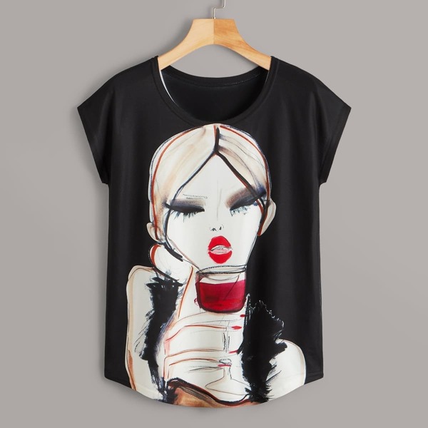

Figure Print Cap Sleeve Tee