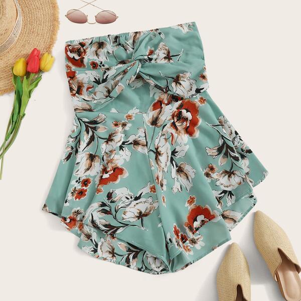 

Floral Print Twist Knot Back Romper
