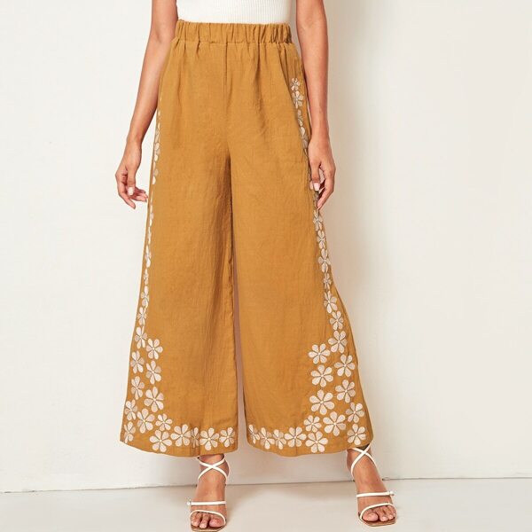

Floral Embroidery Wide Leg Pants