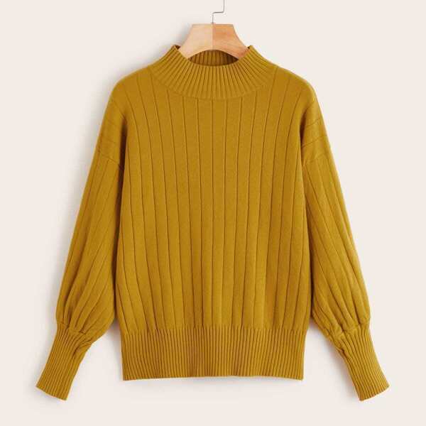 

Solid Drop Shoulder Bishop Sleeve Sweater