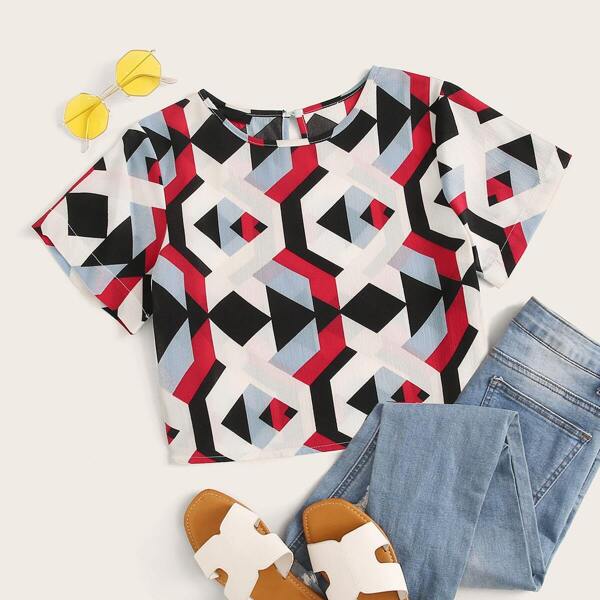 

Geo Print Keyhole Back Top