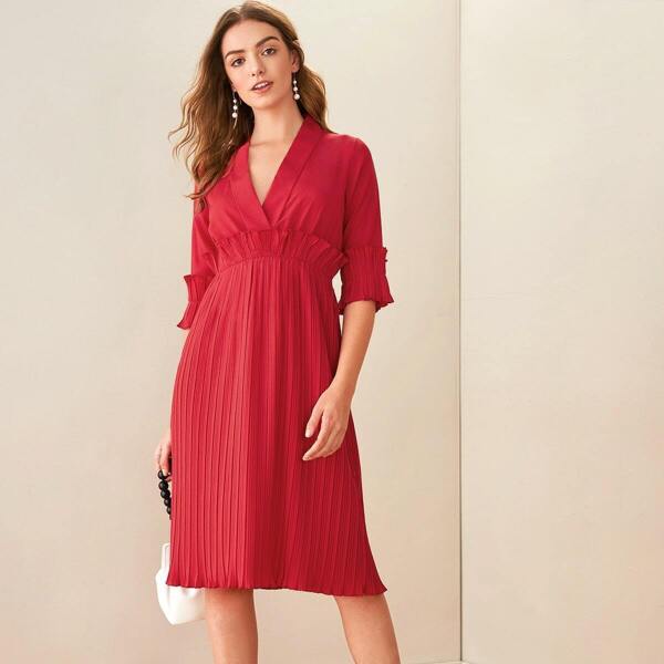 

Ruffle Trim Pleated Midi Dress