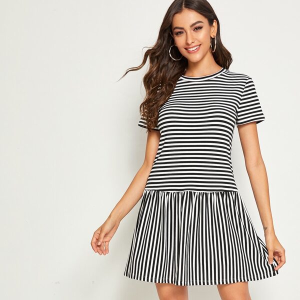 

Striped Print Flippy Hem T-shirt Dress