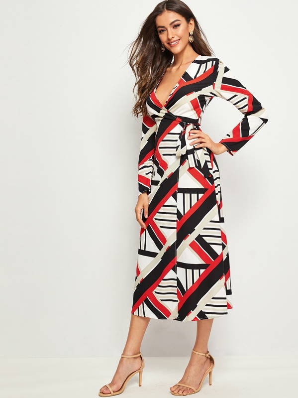 

Scarf Print Wrap Knotted Dress, Multicolor, Carol A