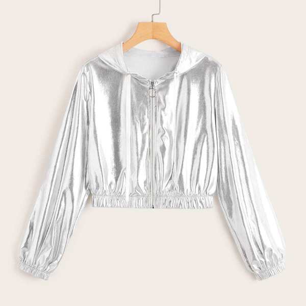 

O-ring Zip Up Hooded Metallic Jacket