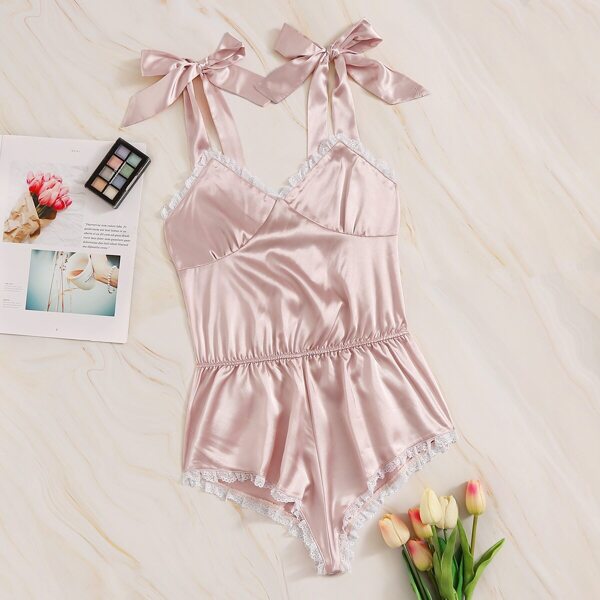 

Knot Detail Satin Romper Bodysuit