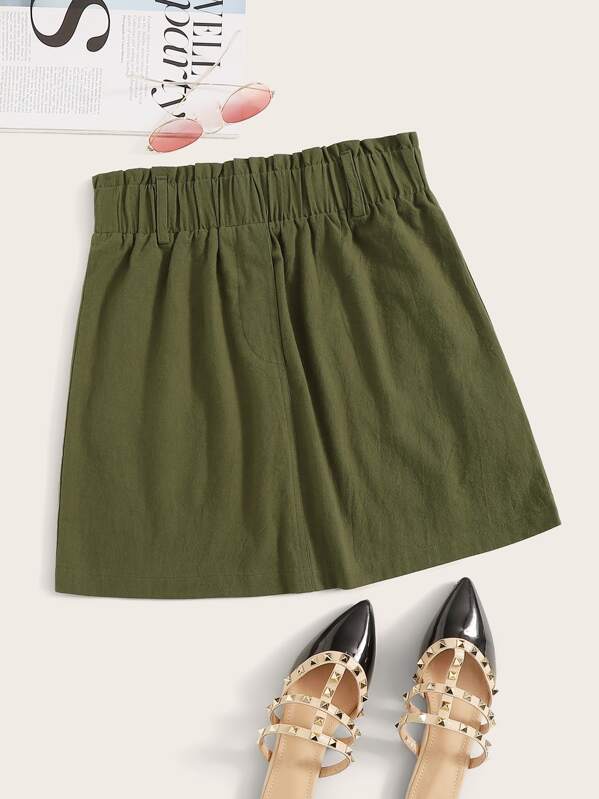 

Paperbag Waist Pocket Patch Skirt, Army green