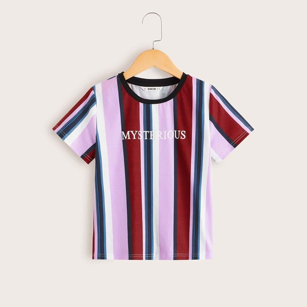 

Boys Letter Print Colorblock Tee
