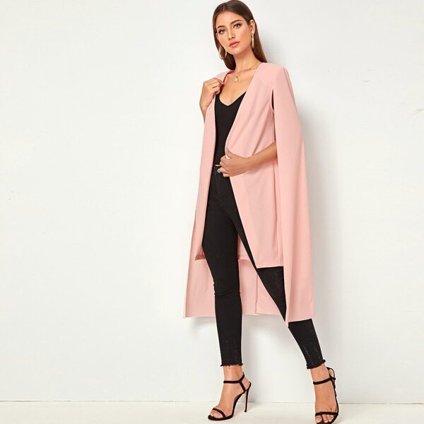 

Solid Cloak Sleeve High-low Hem Blazer, Pink
