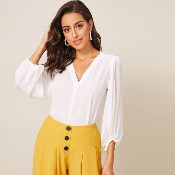 

Lantern Sleeve Solid Top