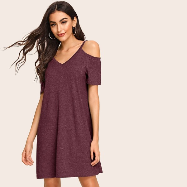 

Double V Neckline Cold Shoulder Tee Dress
