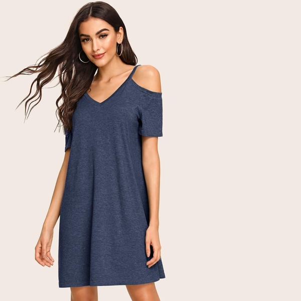 

Cold Shoulder Double V-Neck Dress