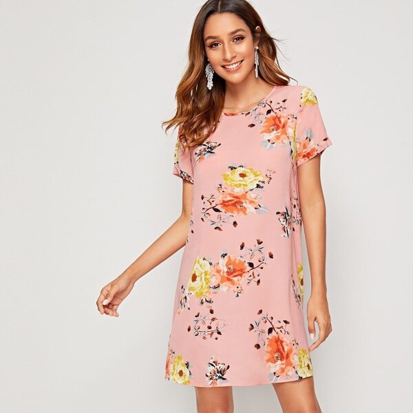 

Keyhole Back Floral Print Tunic Dress