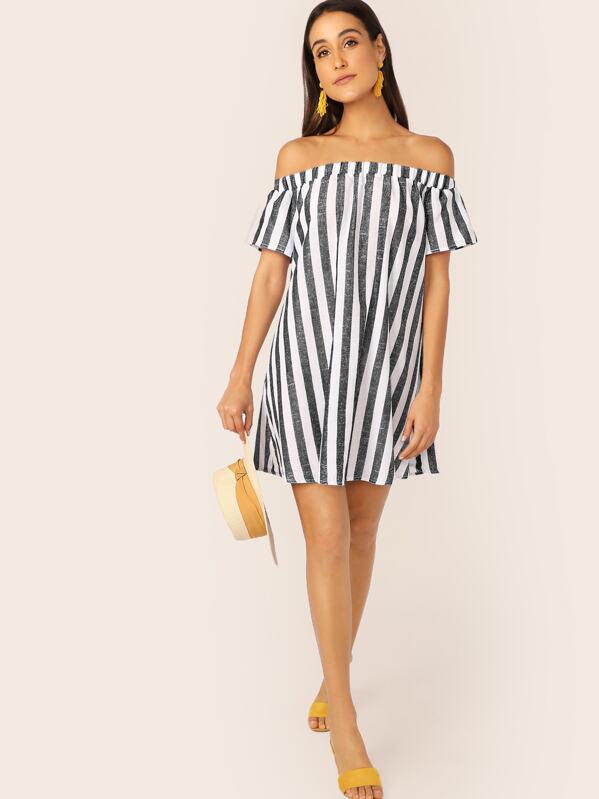 

Striped Bardot Tunic Dress, Black and white, Anna Herrin