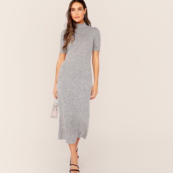 

Mock-neck Split Hem Marled Pencil Dress