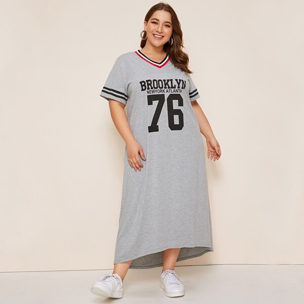 

Plus Letter & Number Print Dress, Grey