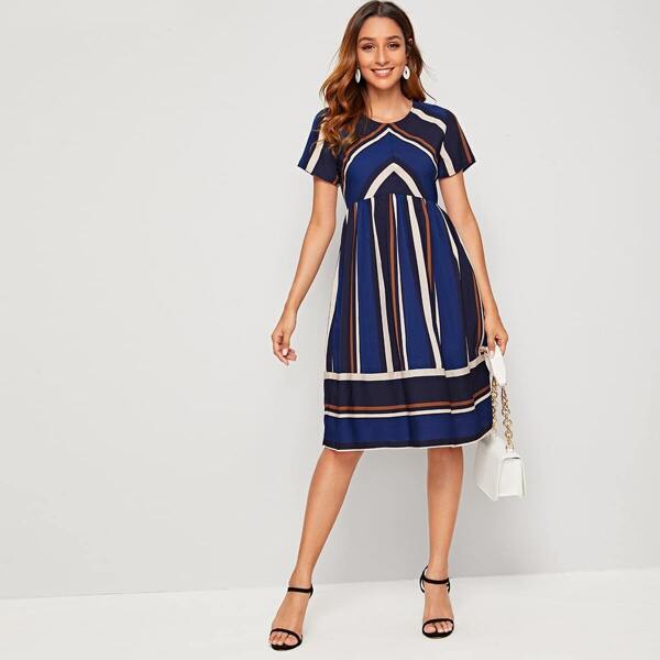 

Slant Pocket Striped Dress, Multicolor