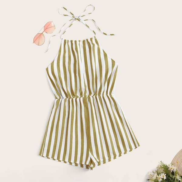 

Striped Tie Back Halter Romper