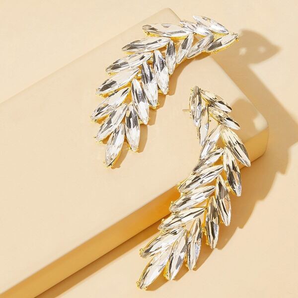 

Rhinestone Design Leaf Earrings 1pair