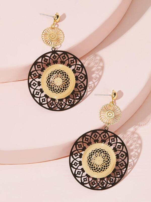 

Hollow Out Flower Drop Earrings 1pair, Black