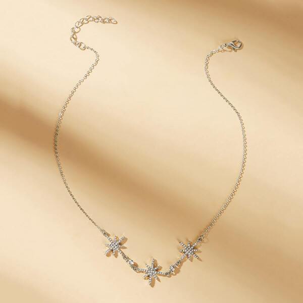 Rhinestone Engraved Star Decor Chain Necklace 1pc