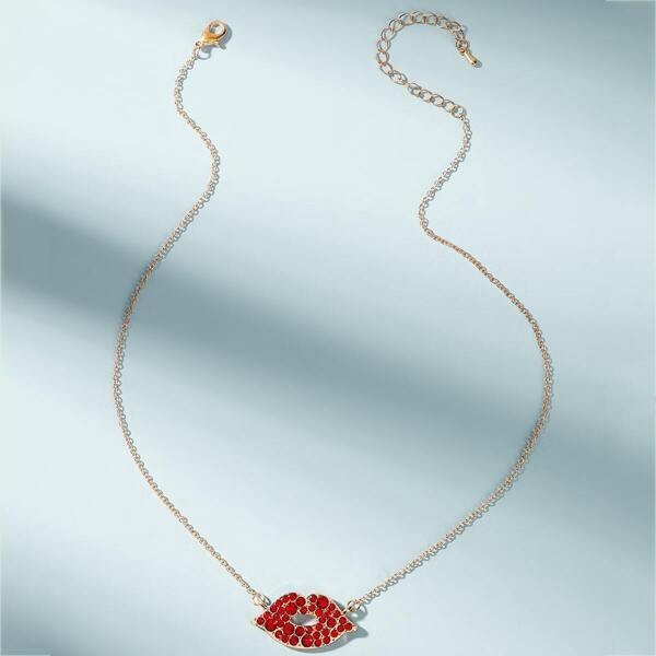 

Rhinestone Engraved Mouth Pendant Chain Necklace 1pc
