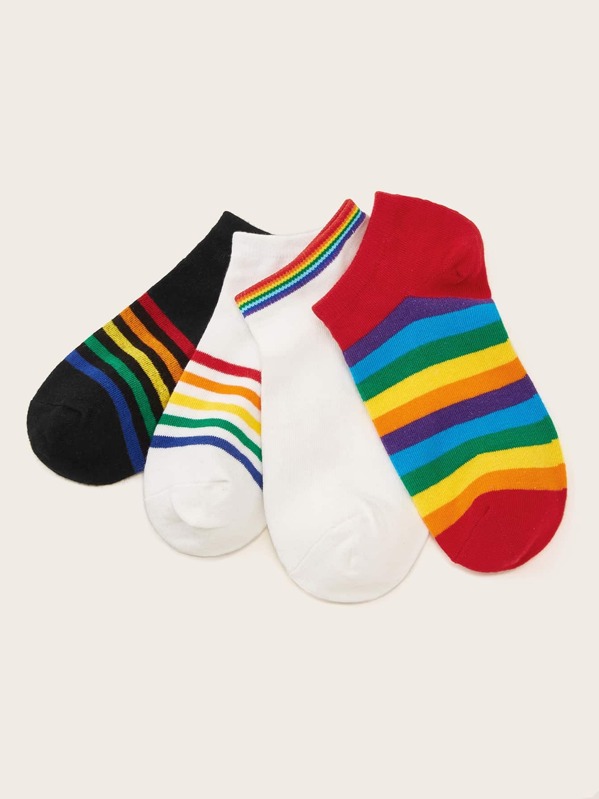 

Striped Pattern Ankle Socks 4pairs, Multicolor