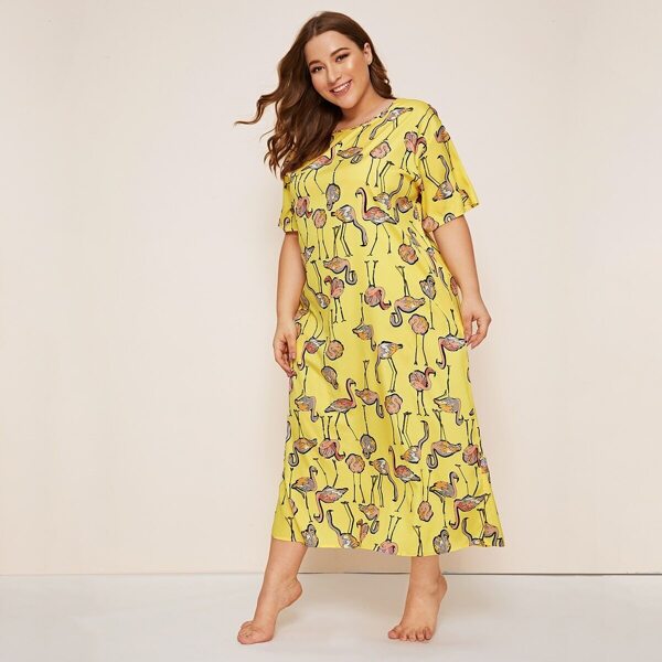 

Plus Flamingo Print Night Dress, Yellow
