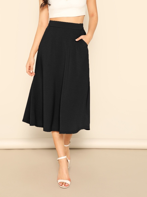 

Solid Slant Pocket Swing Skirt, Black, Christen Harper