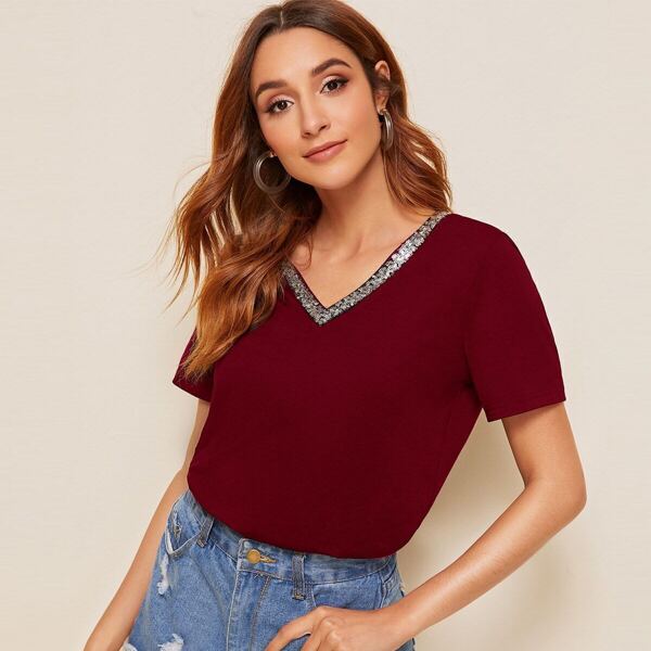 

Sequin Neckline Top