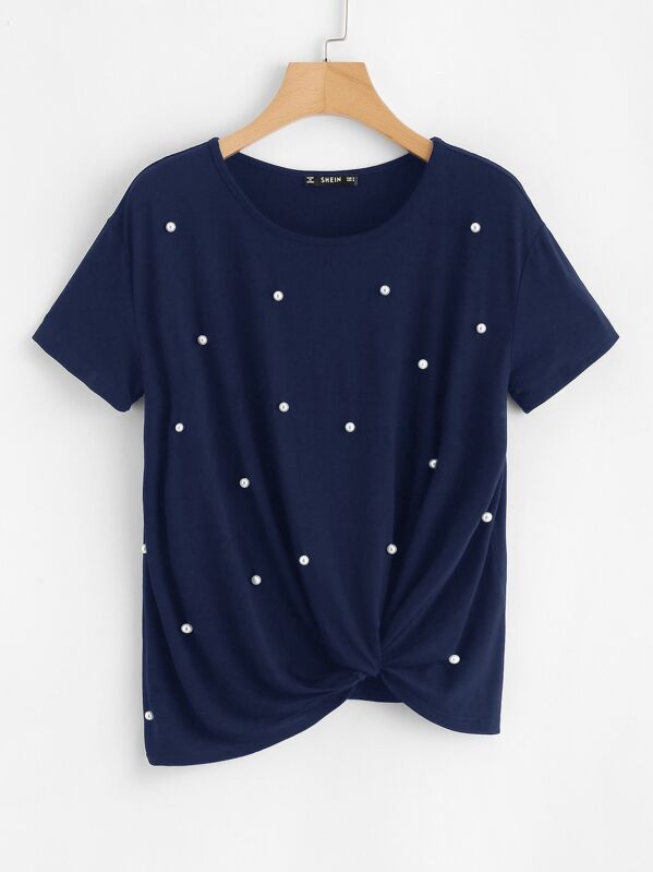 

Pearl Patch Twist Front Top, Navy