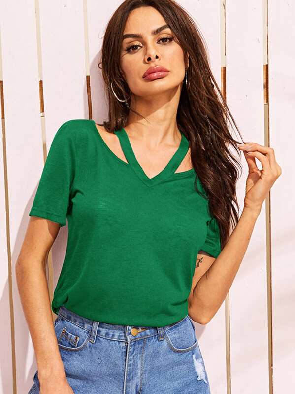

Cutout Neck Solid Top, Green, Andy