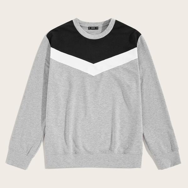 

Men Crew Neck Heather Grey Chevron Pullover