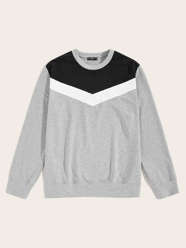 

Men Crew Neck Heather Grey Chevron Pullover