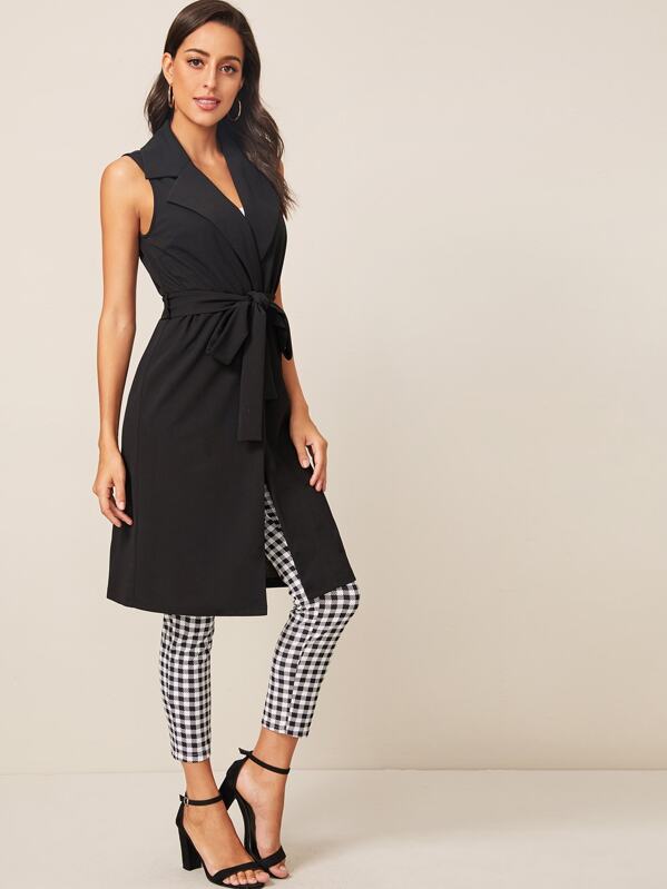 

Notch Neck Self Belted Vest, Black, Mary P.