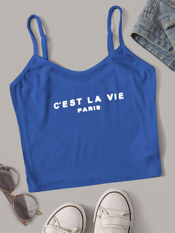 

Letter Rib-knit Cami Top, Blue