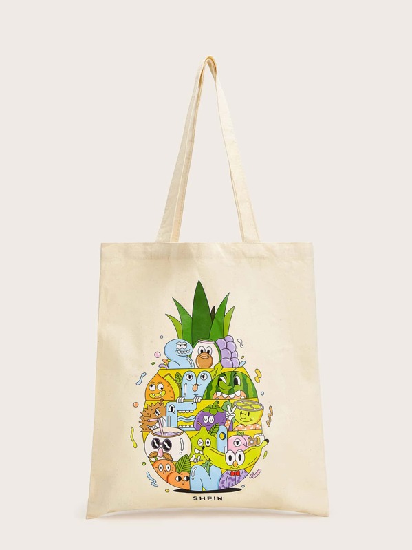 

SHEIN Cartoon Print Tote Bag, White