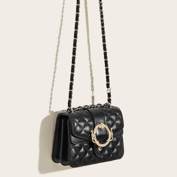 

Metal Buckle Decor Quilted Chain Bag