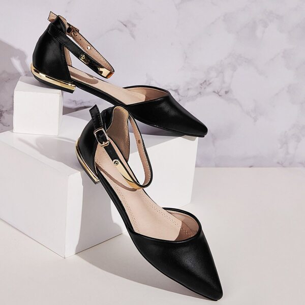 

Point Toe Metallic Ankle Strap Flats