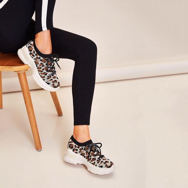 

Lace-up Front Chunky Sole Knit Trainers