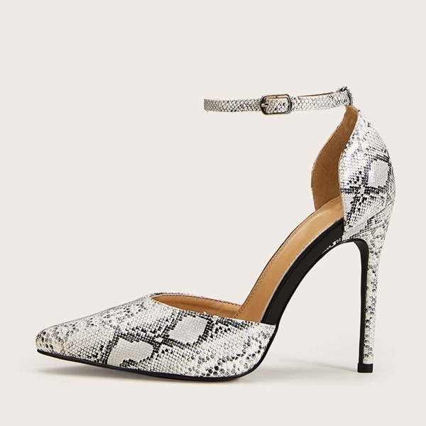 

Snakeskin Ankle Strap Stiletto Heels, Multicolor