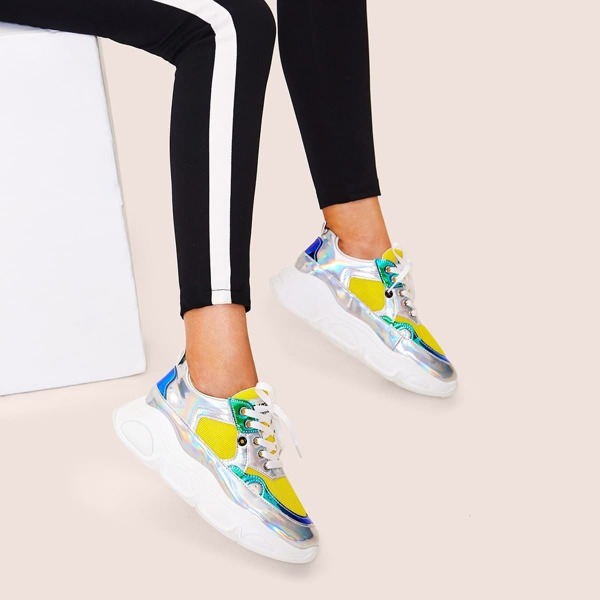 

Iridescent Panel Chunky Sole Trainers, Multicolor