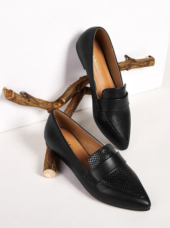 

Point Toe Snakeskin Dress Loafers, Black